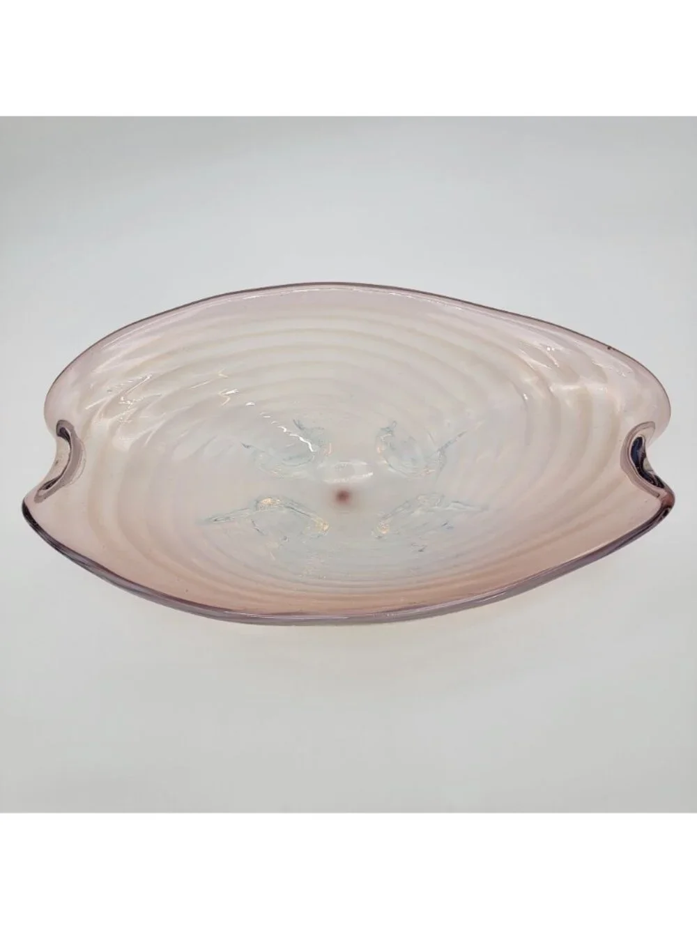 Large Cenedese Murano Glass Footed Console Bowl Pink Sommerso Swirl